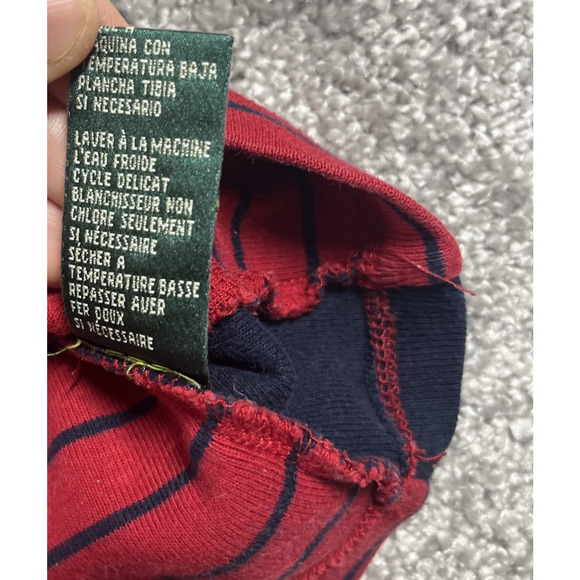 Lauren Ralph Lauren T Shirt Womens Medium Nautical Stripe Pocket Red Blouse - Picture 6 of 13